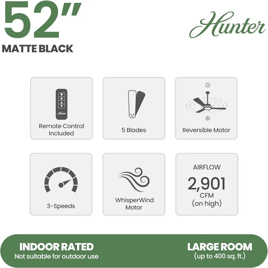 مروحة سقف داخلية معاصرة باللون الأسود غير اللامع مقاس 52 بوصة مع مجموعة إضاءة مدمجة وجهاز تحكم عن بعد لمساحات المعيشة المنزلية الحديثة