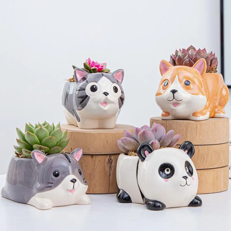 

Porcelain Cartoon Animal Fleshy Plant Pot Creative Cute Flowerpot Vase Office Desktop Ornaments Home Garden Decor