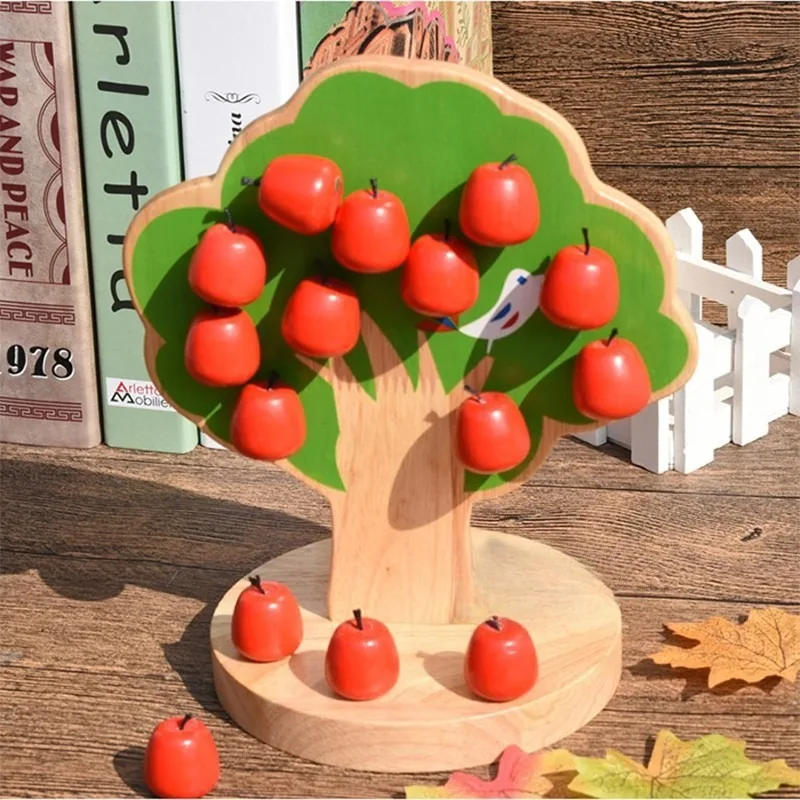 Wooden Apple Tree Counting Toy Early Education Toy for Kids Hands-On Learning Plaything Kindergarten Preschool Teaching Supply
