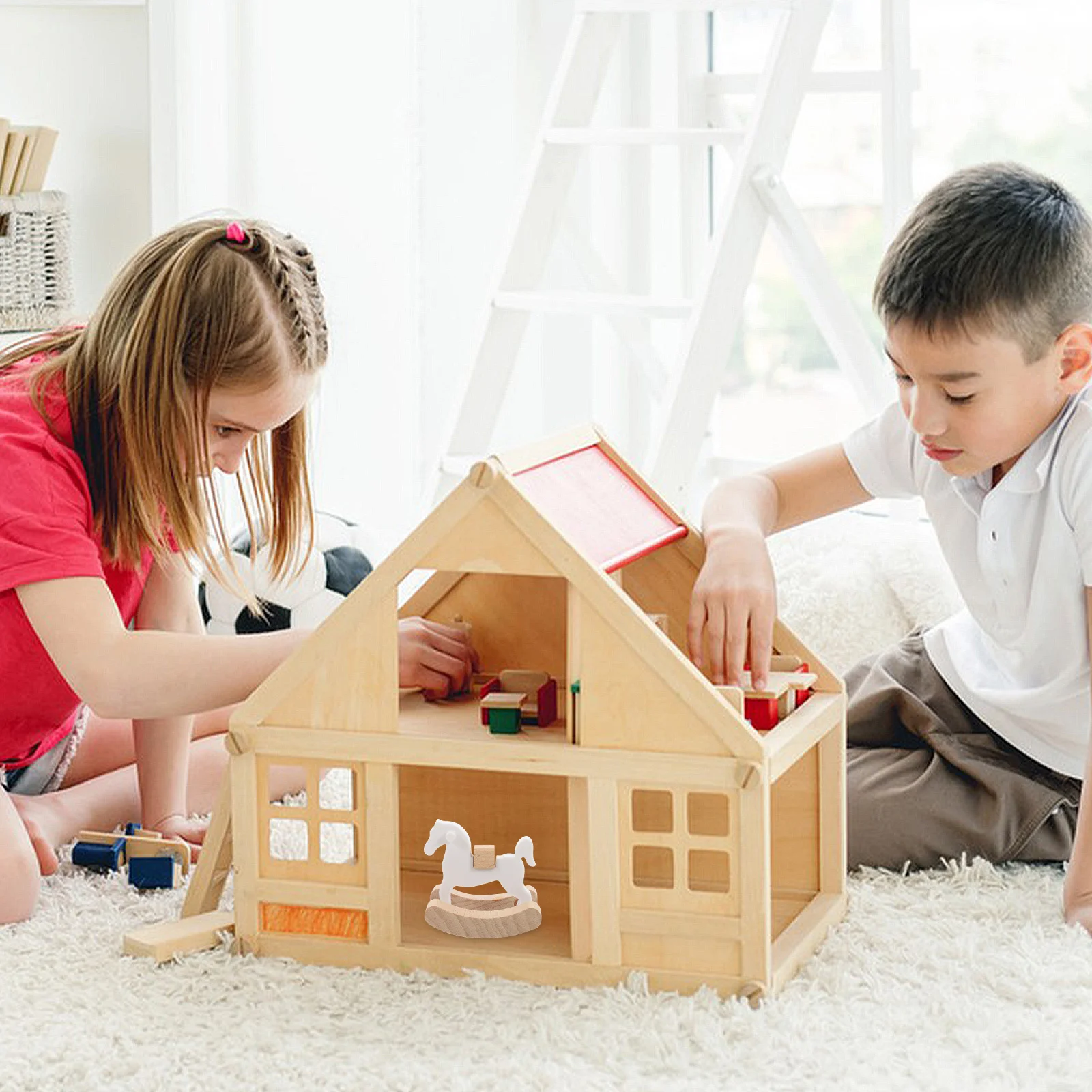 

Small Mini Rocking Horse Made of Wood and PP for Miniature House Decor Vintage Style Desktop Ornament Rocking Horse