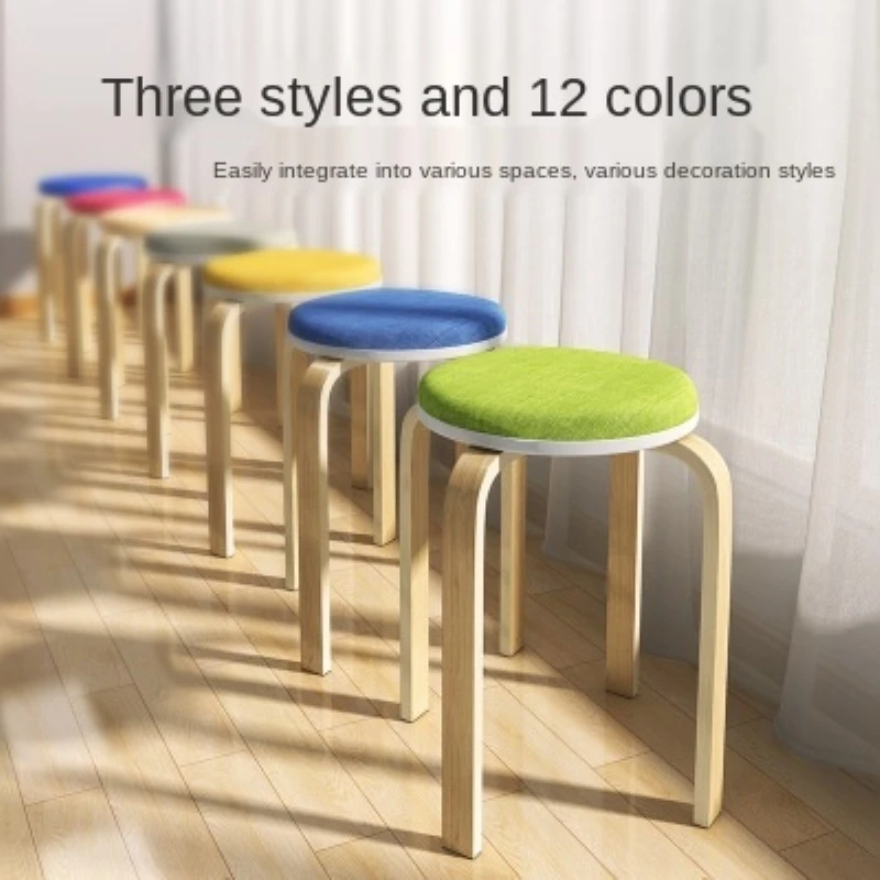 

4pcs Teak Round Stool Household Bench Stool Solid Wood Dining Table Stool Fashion Simple Stool Adult Chair