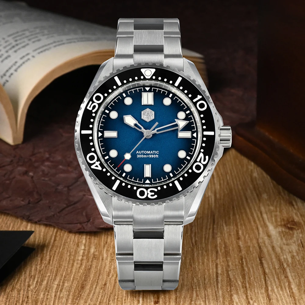 San Martin-Reloj de pulsera deportivo para hombre, dispositivo de helio de 300m, luminoso, azul, NH35, mecánico automático, 42,5mm, SN0036 actualizado