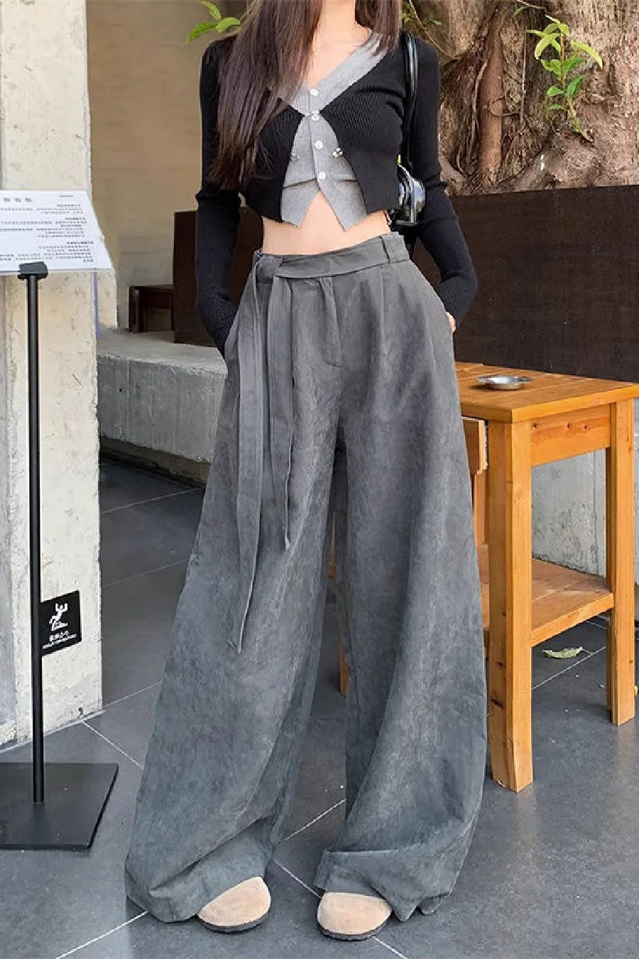 

Korea Retro Washing Design Casual Pants Women Spring Autumn New Style High Waist Drape Straight Wide-Leg Trousers