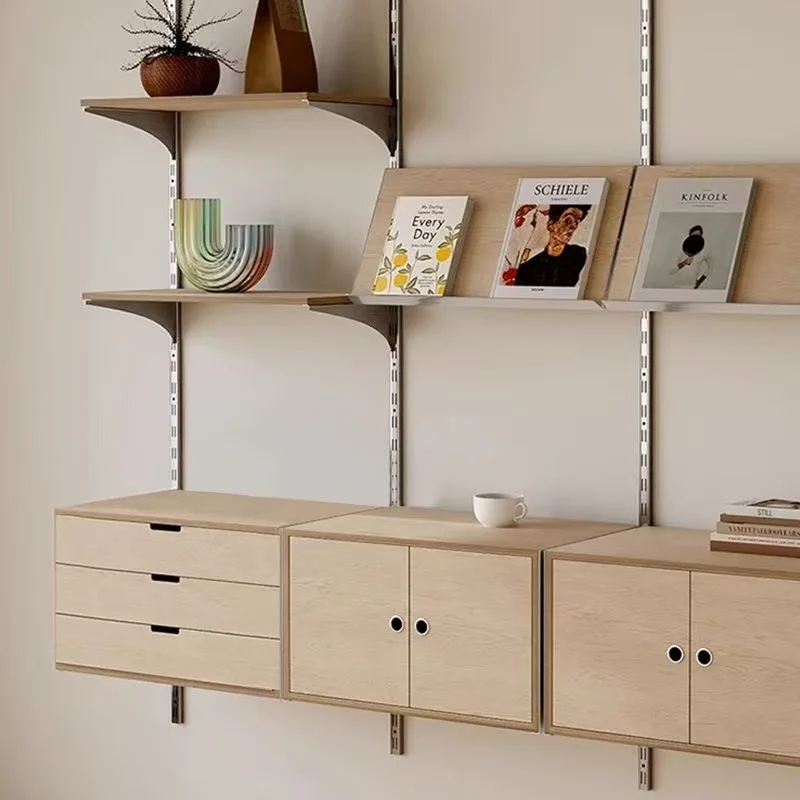 Wall hanging wall track bookshelf medieval solid wood shelf living room one-word ocean board display rack display storage cabine