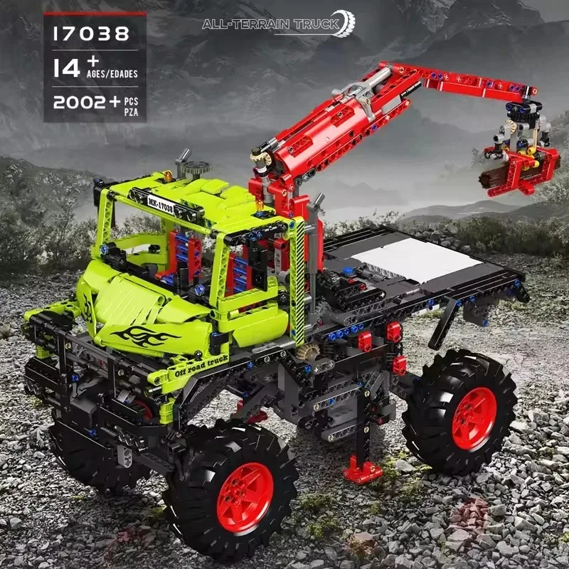 Klemmbausteine Unimog Geländewagen mit Motor Bausteine-Set Schwerlast-LKW Anhänger Rettungs-Transportfahrzeug Montage-Baustein-Modellbausatz Jungen Spielzeug Erwachsene Kinder Geschenk 2002 Teile
