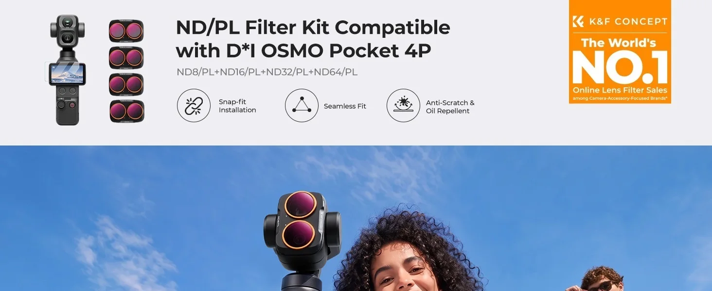 K&F Concept 2-in-1 ND CPL Filter-Set für DJI OSMO Pocket 4 Pro ND Filter-Set OSMO 4P Filter Pocket 4P Schwarzer Diffusionsfilter – Detail 1