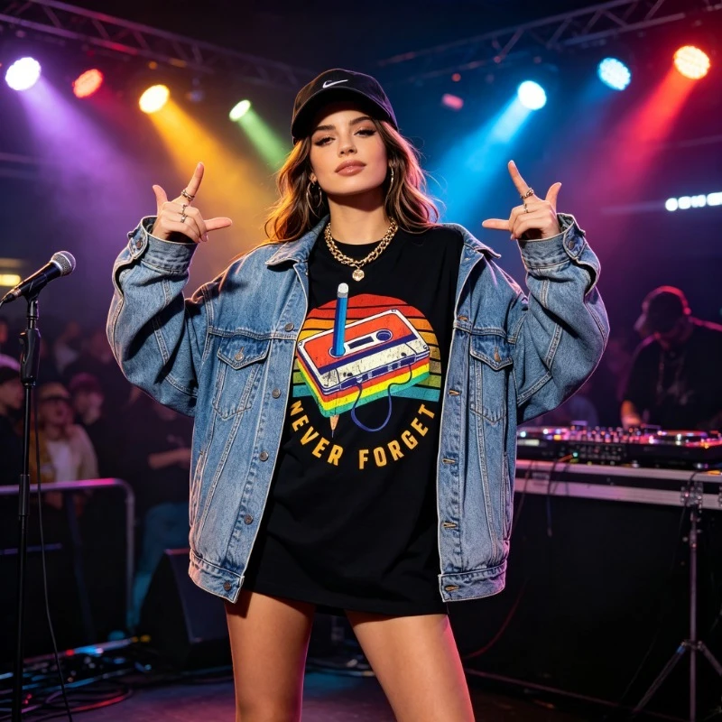 Never Forget Printed Short-sleeved Tshirt Women Retro 80s Cassette Tape Pattern Tee Soft Breathable Round Neck Summer cute Tops