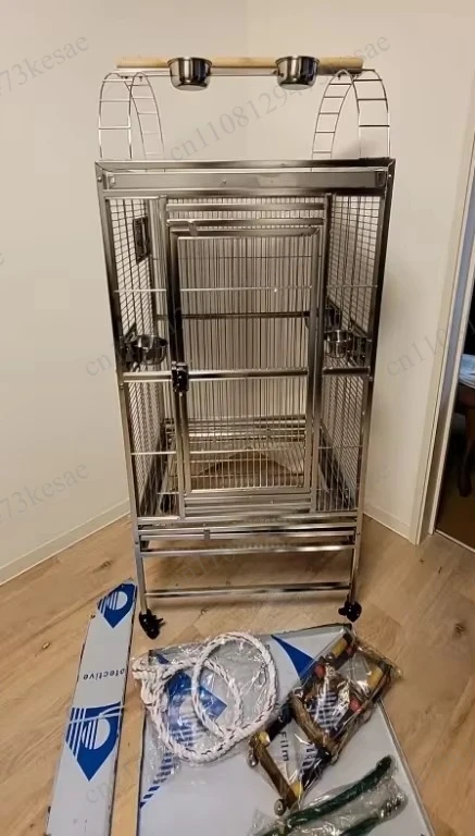 Stainless Steel Parrot Cage 51x61x152cm Large Breeding Wheels Horizontal Bars Removable Tray for Medium Large Parrots