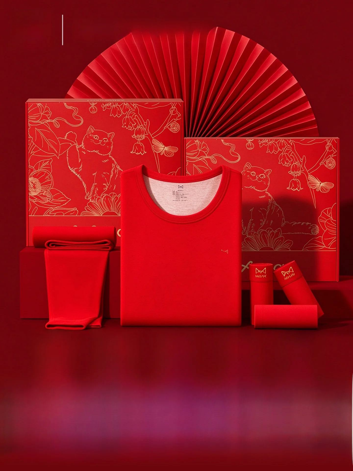 Warm Underwear Set for Men And Women Sheep Year Red Wedding Underpants Anti-Bacterial Heat Generating Home Clothes Set