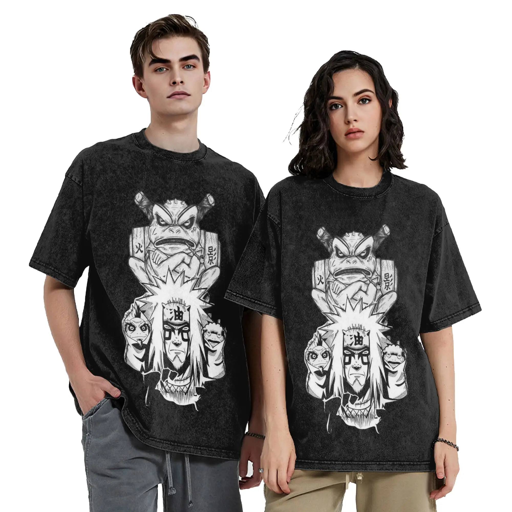 T-shirt Anime Naruto le Maître Ninja, Hip Hop, Coton Délavé, Oversize, Homme Femme, Streetwear, Imprimé