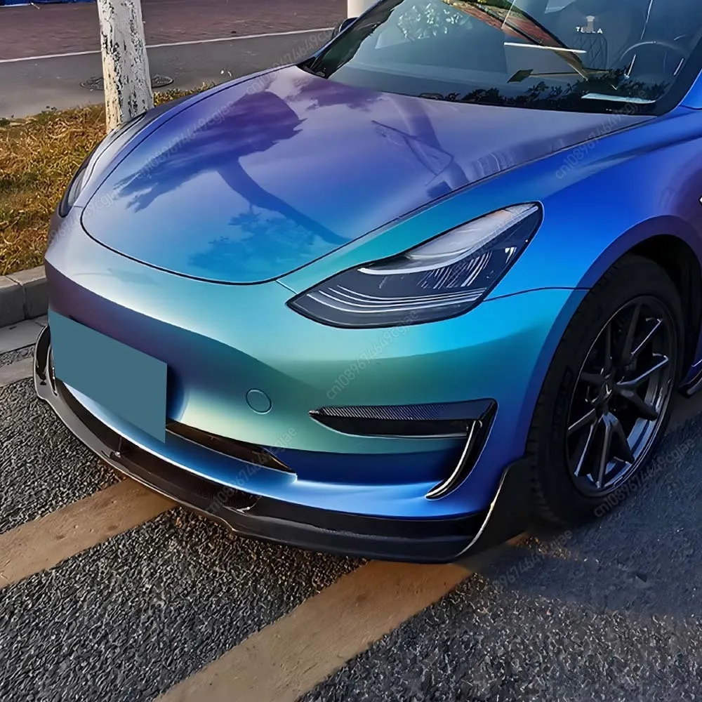 

For Tesla Model 3 2017-2023 Gloss Black Fog Lamp Trim Carbon Look Blade Trim Tuning Front Fog Lamp Eyebrow Wind Knife Body Kits