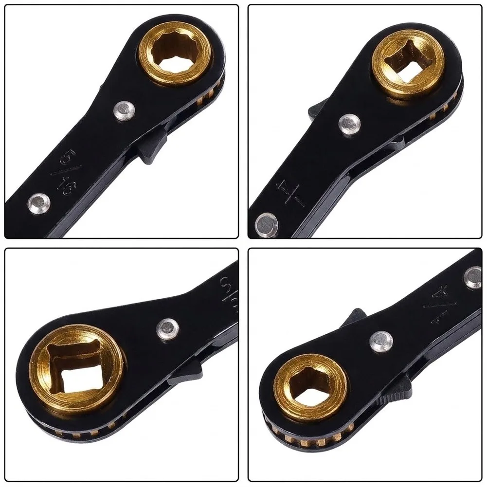2 Pack Curved HVAC Ratchet Wrench Set With Hex Bit Adapters 45# Steel For Air Conditioner Refrigeration For Service Repair Tools