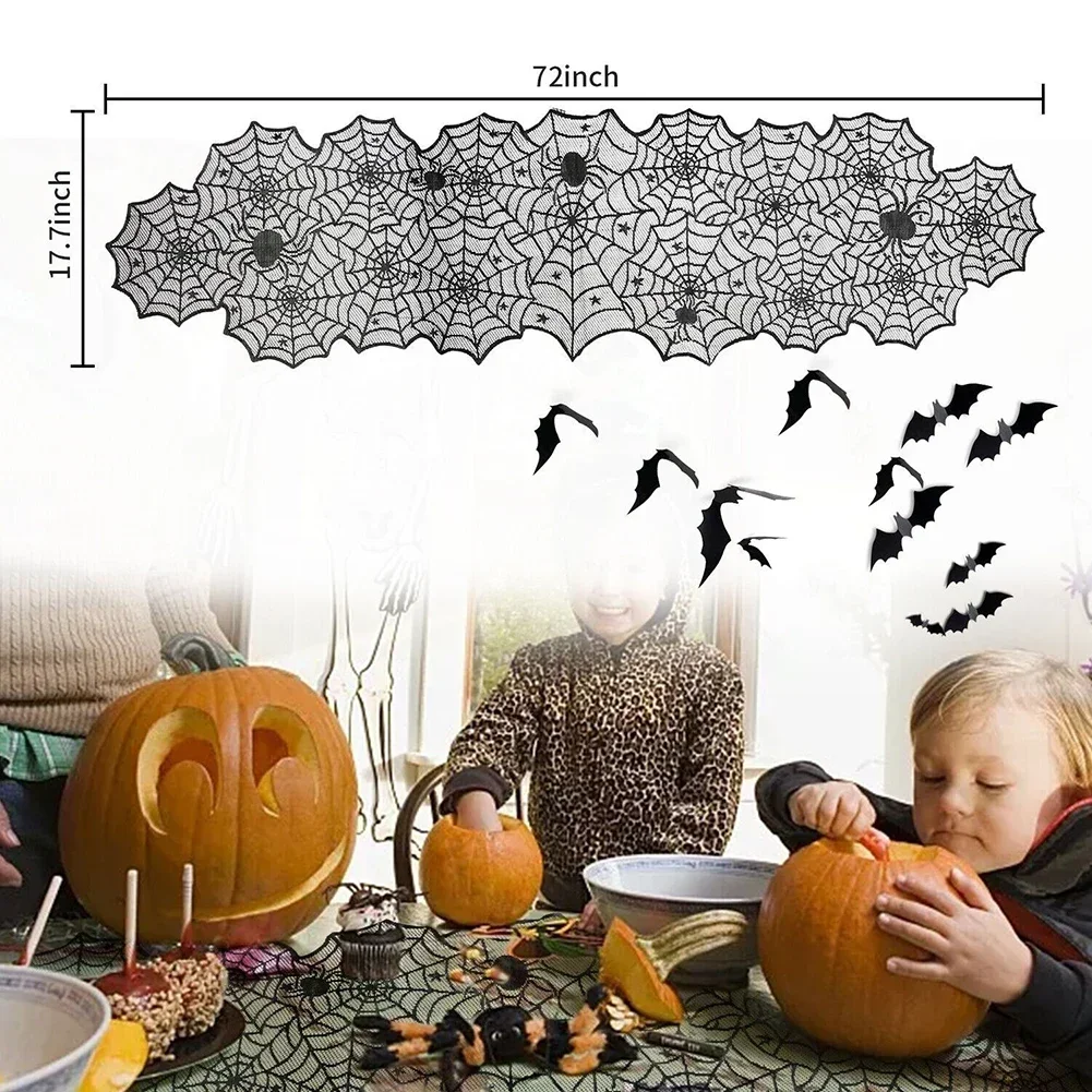 Halloween Indoor Decorations Spider Web Lace Table Runner For Home Party Kitchen Table Decoration Fireplace Scarf For Party