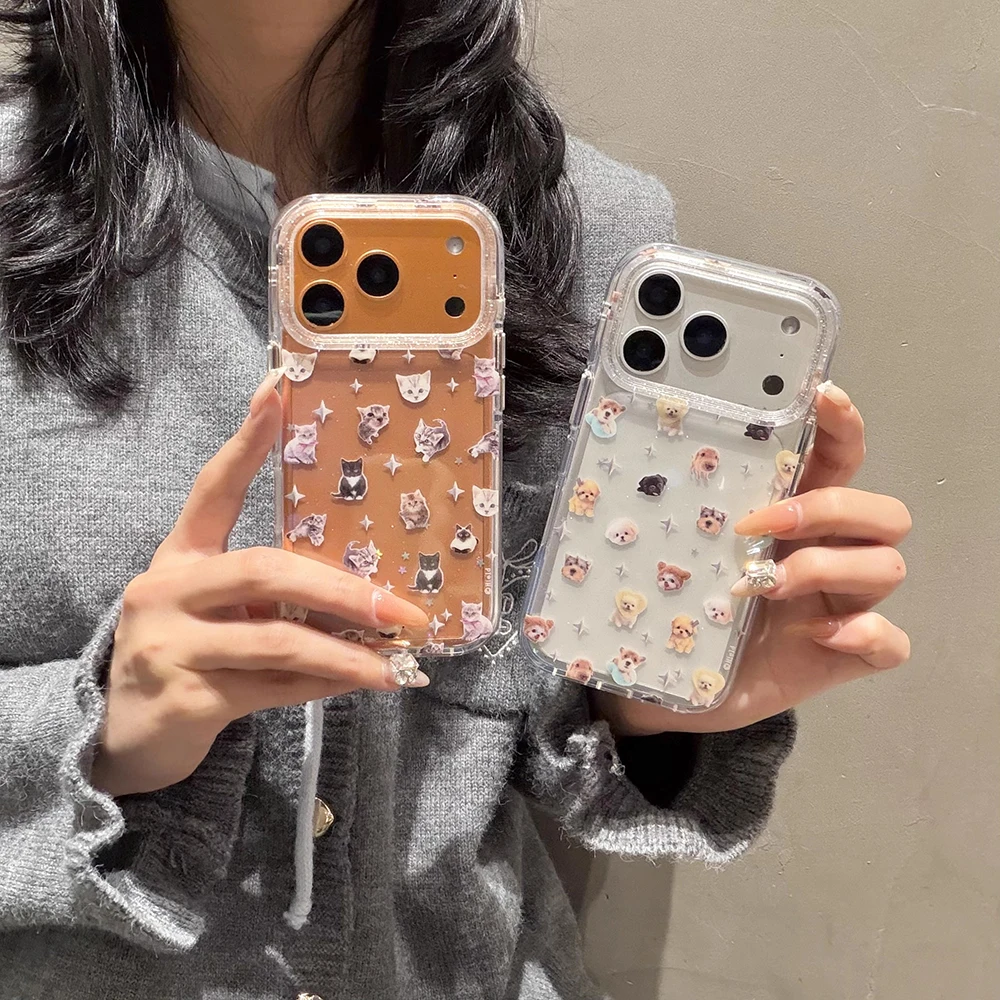 Niedliche Welpen-Cartoon-Kätzchen-Glitzer-Sternen-Transparente Hülle für iPhone 16 17Pro 13 14 15 18 Promax Stoßfeste Schutzhülle – Detail 13