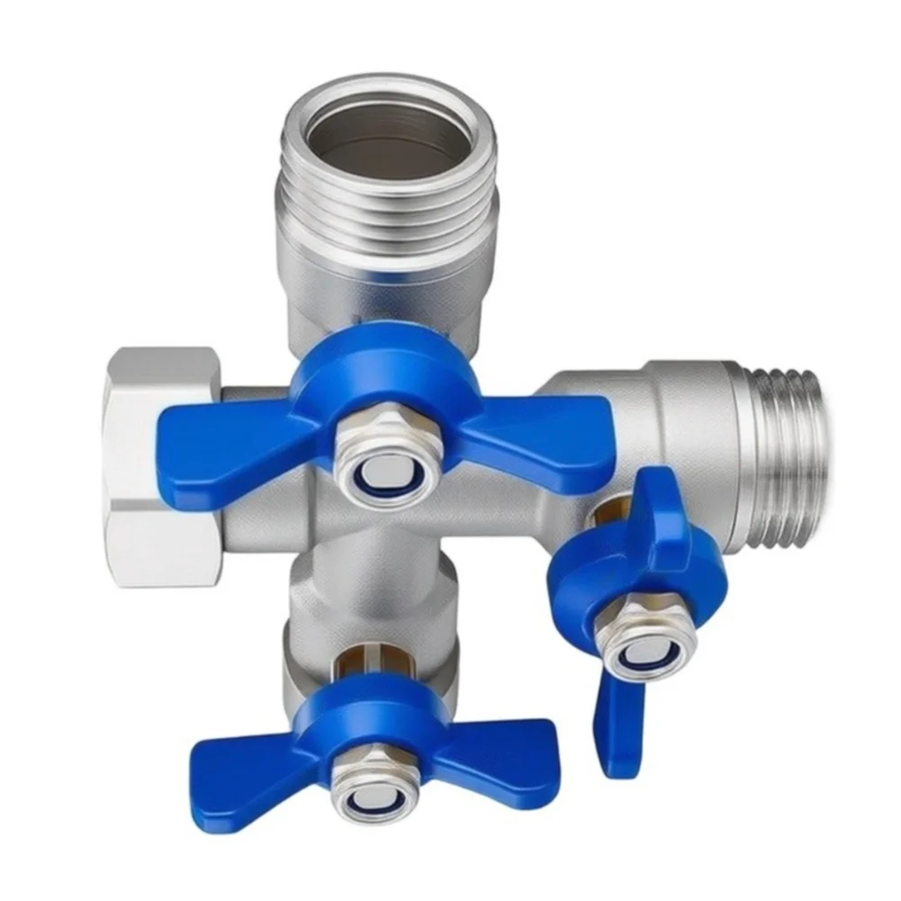 3-Way Outdoor Hose Splitter with 304 Stainless Steel Housing and Independent Valve Control for Customized Water Routing