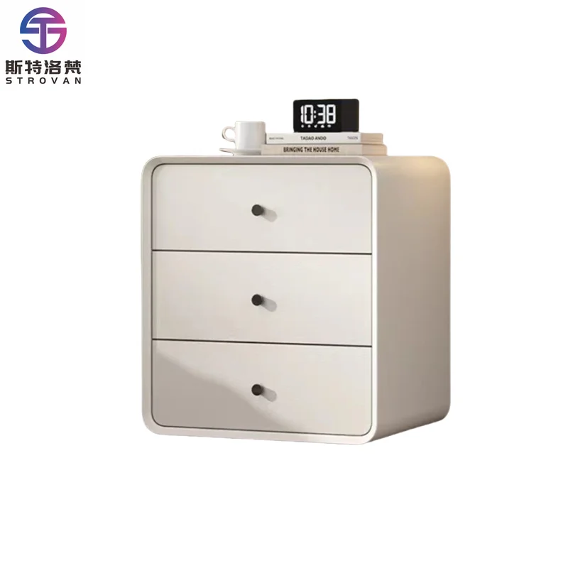 All Solid Wood Panel Bedside Table Modern Luxury High-end Medieval Cream Installation-free Small Side Cabinet for Bedroom