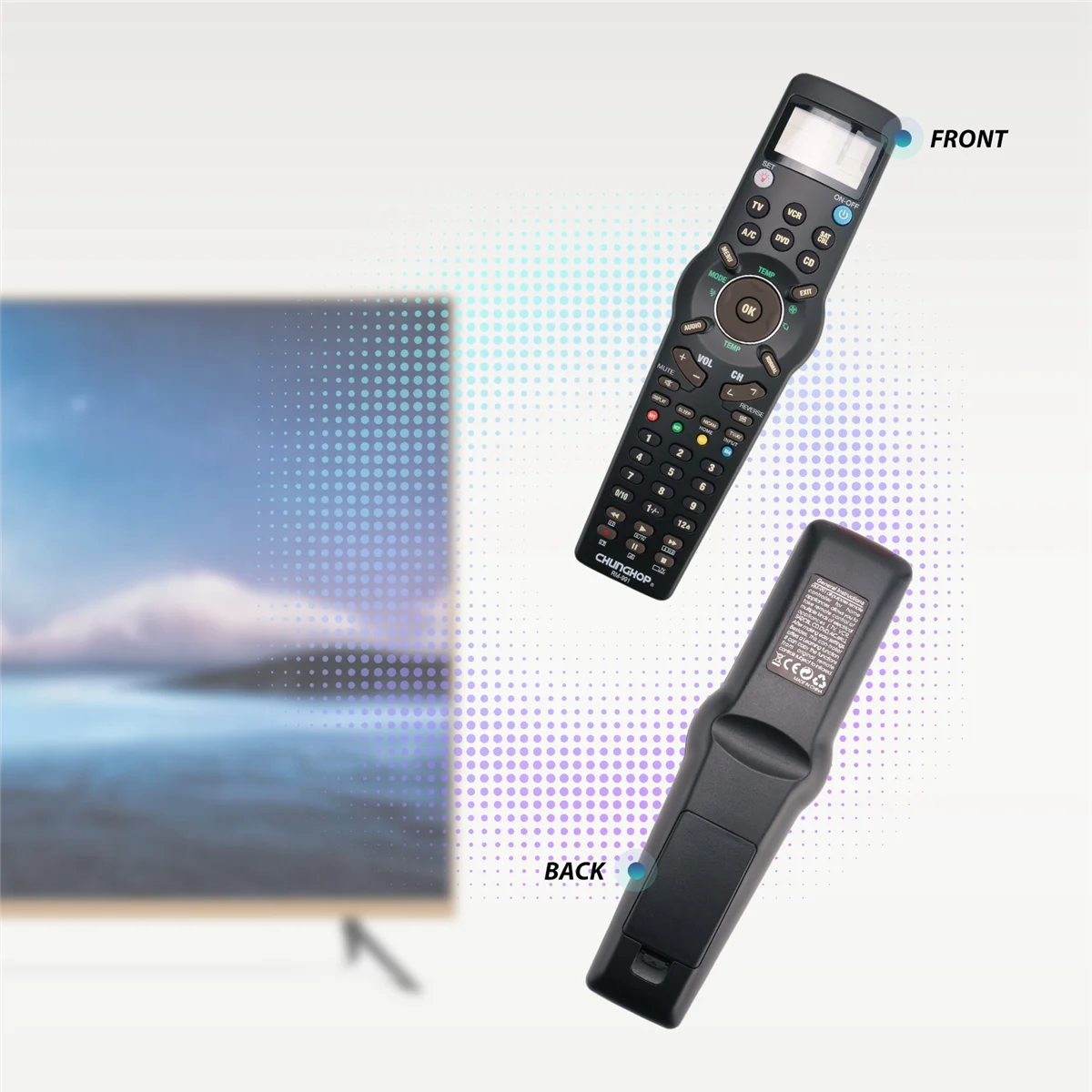 FUFU  RM991 Smart Universal Remote Control Multifunctional Learning Remote Control for TV/DVD CDVCRSAT/CABLE and A/C