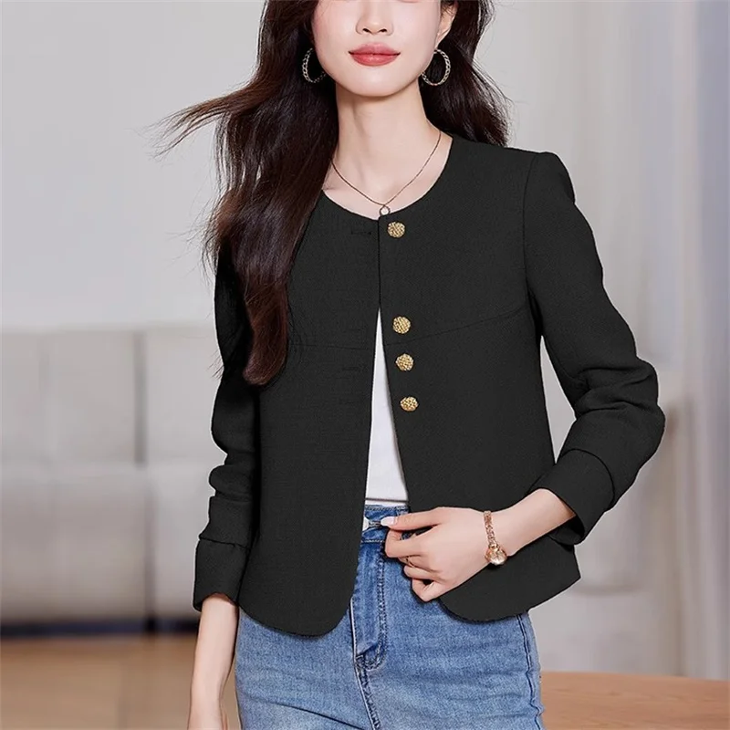 봄 가을 여성용 스몰 프래그런스 재킷 2025 신상 패션 O넥 긴팔 숏 재킷 여성 캐주얼 탑 아우터웨어 의류