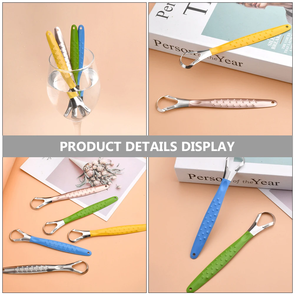 

3 pcs Metal Scraper Adult Stainless Steel Tongue Cleaner Tool For Bad Breath Removal Tongue Coating Scraper Ergonomic Handle
