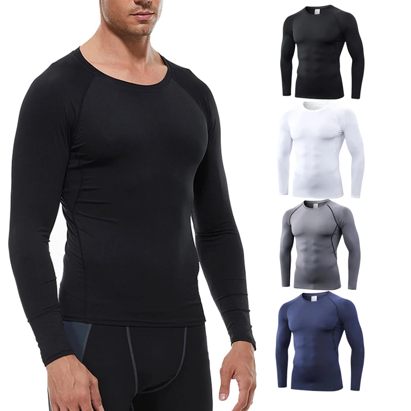 Men's thermal sports underwear elastic quick drying O-neck round neck thin autumn slim long sleeve base shirt men's top