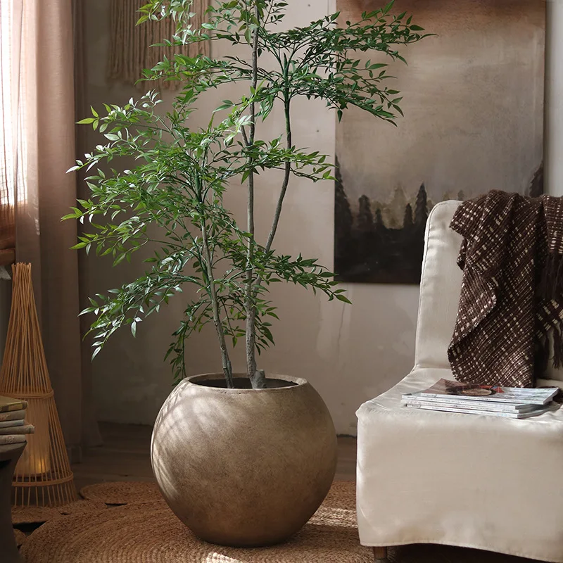 Nordic floor round flower pot factory wholesale direct sales magnesium mud large flower pot living room gardening decorative
