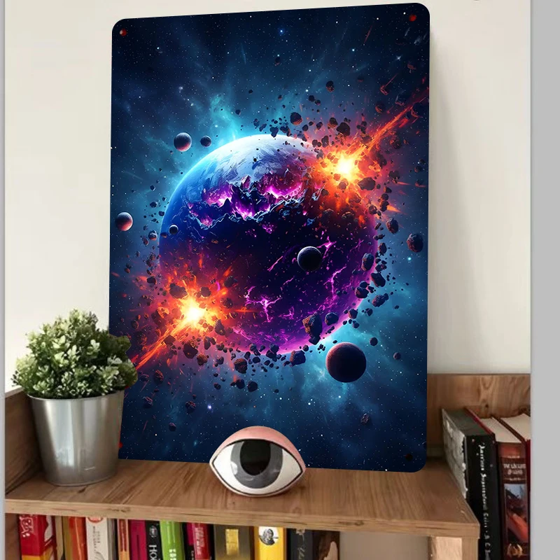 Cosmic Planet Collision Starry Explosion Metal Wall Art Modern Abstract Home Decor Hanging Ornament
