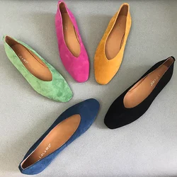 Flock Null Ballet Shoes para senhora, fundo macio, slip-on em café verde, sapatos de costura, Square Toe, Wide Fit 44 45 46 47 48, New Arrivals Flats