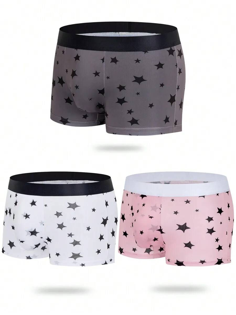 

Mens Star Print Knitted Boxer Briefs With Contrast Waistband Medium Stretch