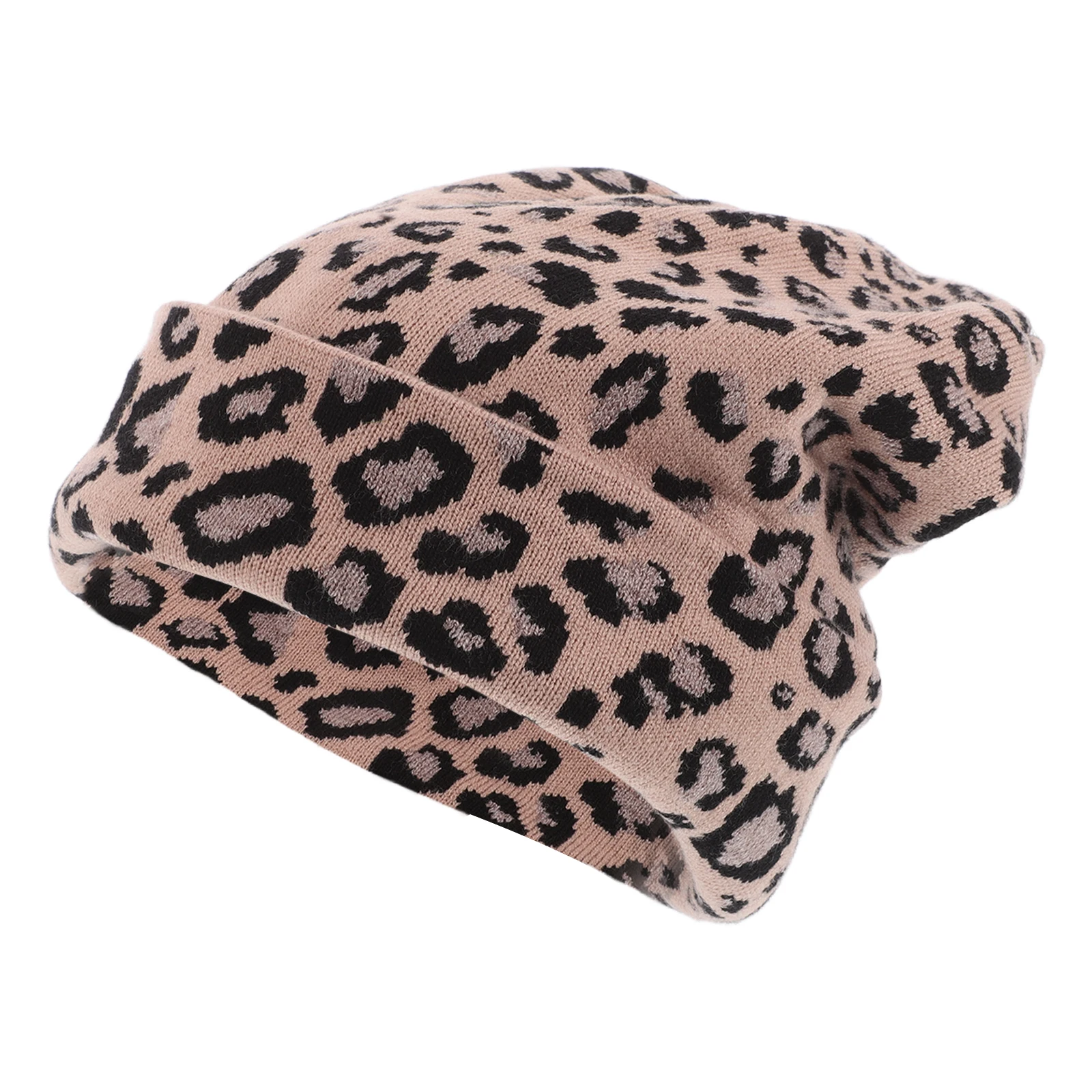 

Khaki Leopard Woman Knitted Hat Warm Beanie for Winter One Size Fits Most Soft Cozy Knit Cap for Outdoor Travel Fashion