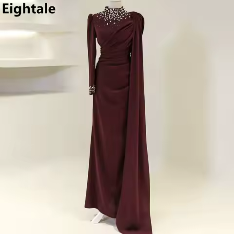 Eightale 2025 Burgundy Evening Dress Beaded Long Sleeve Saudi Arabic Prom Party Dress Women Formal Gowns Customized