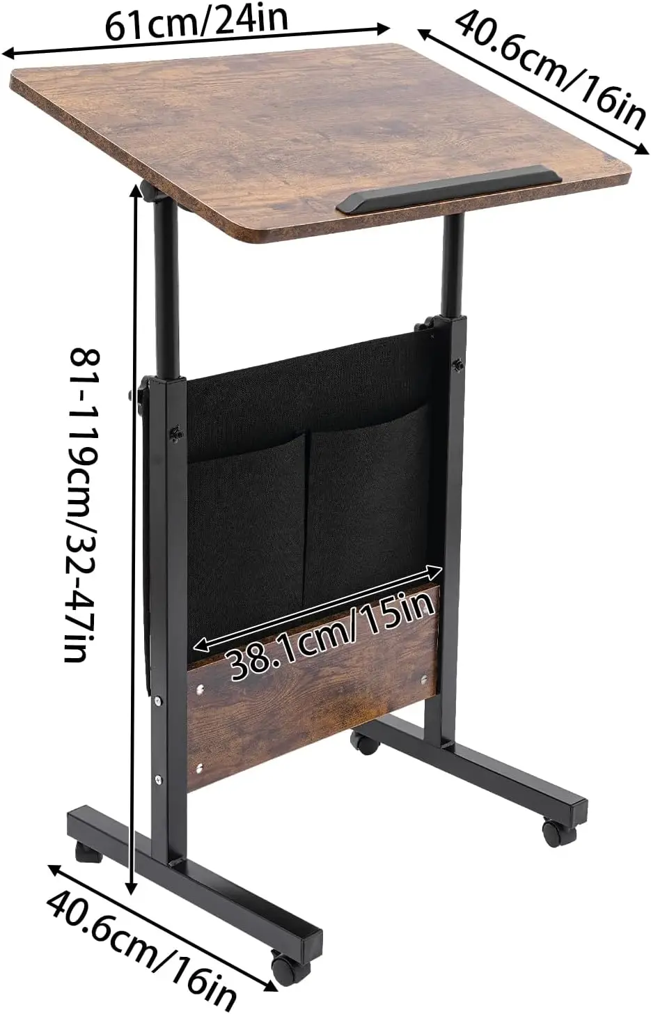 Rolling Computer Standing Desk, Portable Laptop Desk, 16'' x 24'' with Storage Bag Adjustable Height Computer Stand