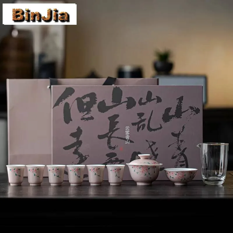 

Pure Hand-painted Cherry Blossom Tea Set Complete Vintage Ceremony Teapot And Cup Chinese Decoration Ornaments Supplies Craft