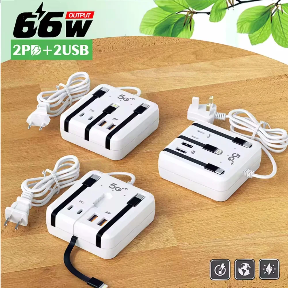 66 W Multiport-Buchse Typ C USB-Ladegerät PD Schnelllade-Wandladegerät mit EU/US-Stecker USB-Hub-Adapter zum Aufladen von Mobiltelefonen