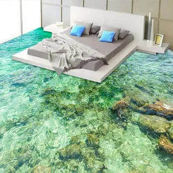 Custom 3D Flooring Sticker Mural Beautiful Sea Water Ripple PVC Vinyl Self-adhesive Living Room Bedroom Floor Painting Wallpaper