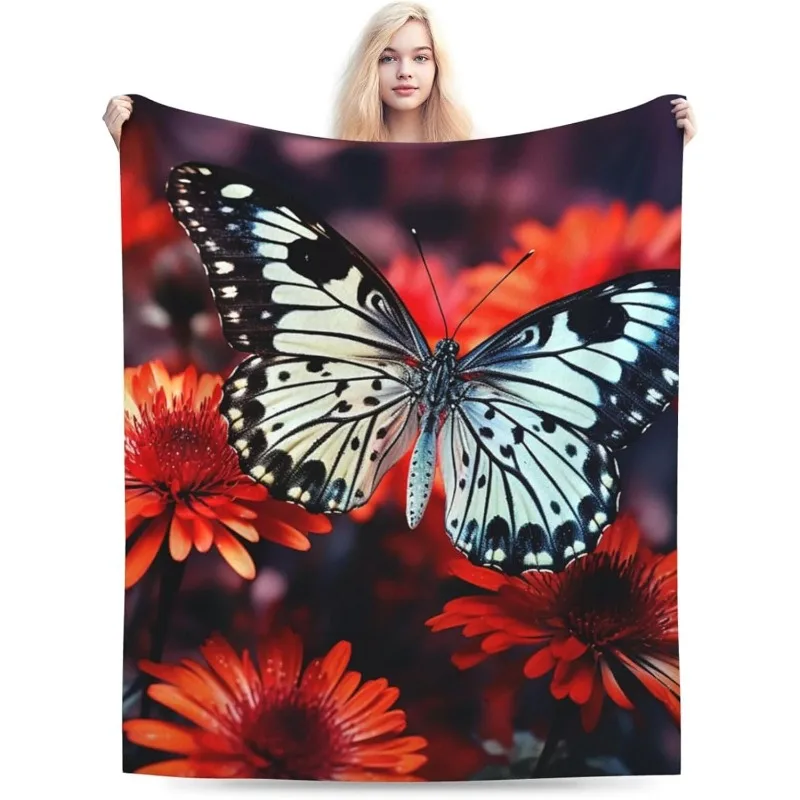 Fleece Blanket, Ultra Soft Microfiber, Colorful Butterfly, Lightweight Warm and Comfortable, Polyester 100%, Knit Fabric