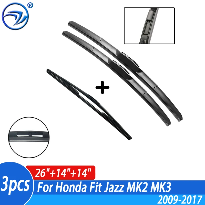 Wiper Front + Rear Wiper Blades Set Kit For Honda Fit Jazz MK2 MK3 2009-2017 2016 2015 2014 2010 Windshield Windscreen 26\