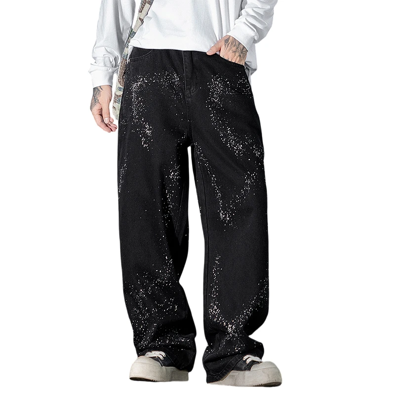 

Men Streetwear Fashion Hip Hop Paint Loose Casual Wide Leg Baggy Jeans Cityboy Plus Size Denim Jeans Pants Trousers