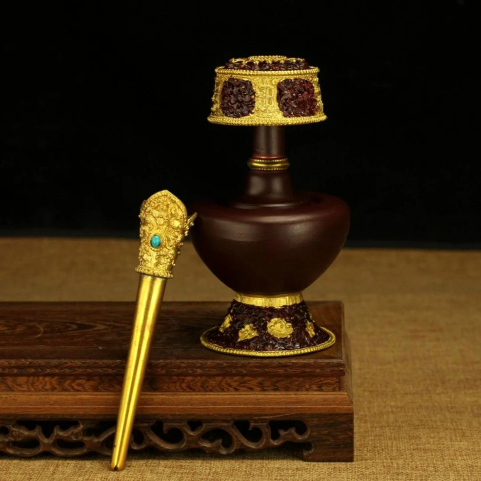 Tibetan Pure Copper Gilded Benba Pot, Pure Water Pot, Wenba Pots, Copper Pouring Ceremony Water Pouring and Sprinkling