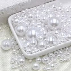 3mm-12mm  size  Pure White/Ivory Pearl wtraight holes round imitation plastic pearl beads for needlework & Jewelry Making