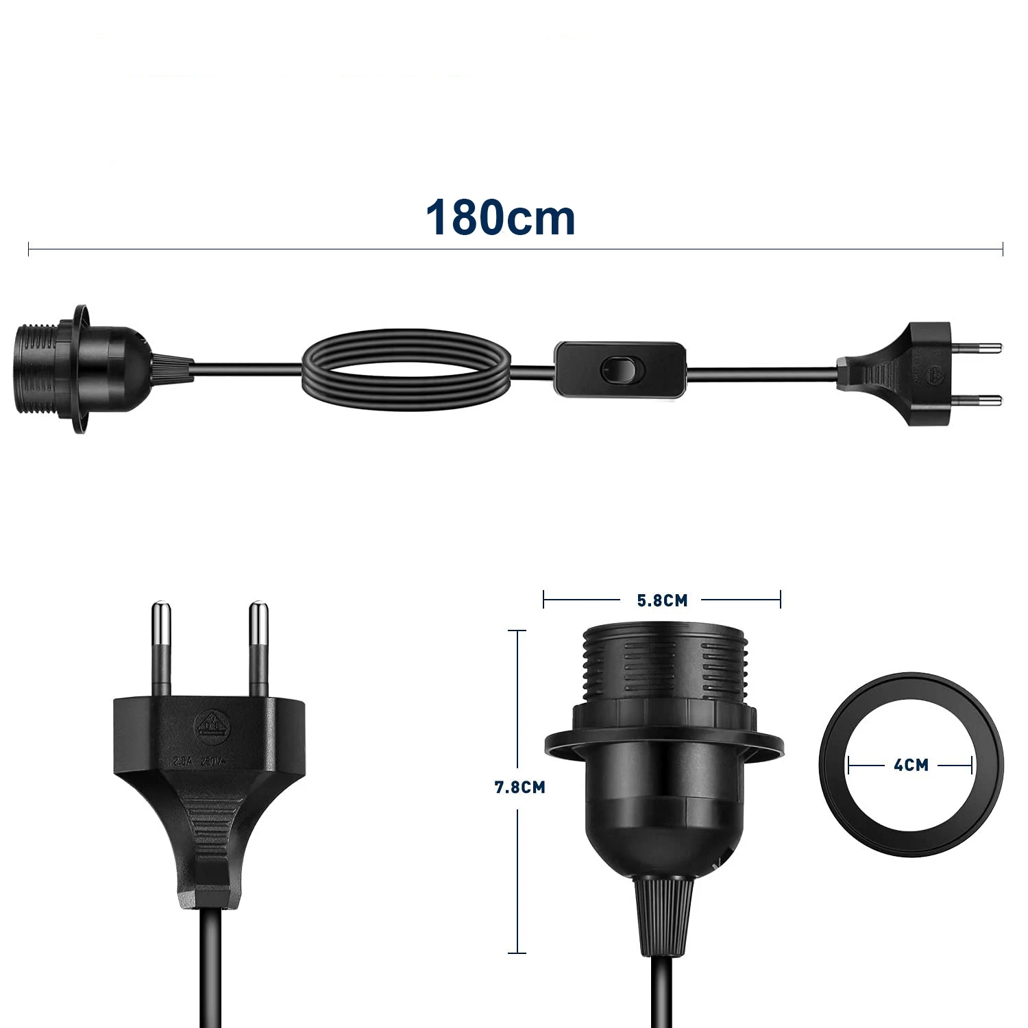 Cable de alimentación para portalámparas, adaptador de enchufe con interruptor de 1,8 V, E26, E27, accesorio de luz LED colgante de la UE, 220 M