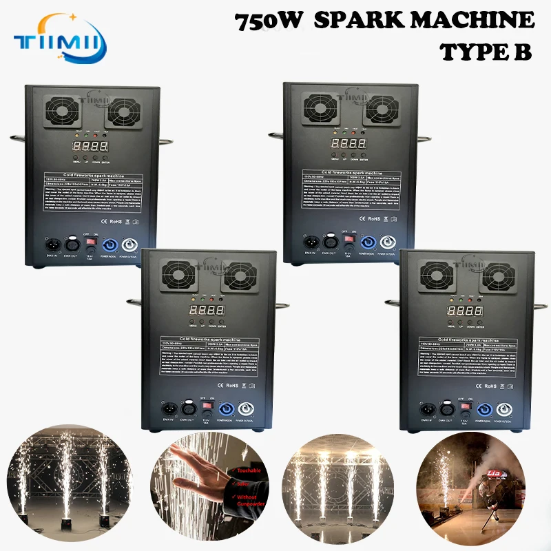 

4PCS DMX 750W Remote Control Stage Effect Cold Firework Spark Fountain Machine For Night Club Wedding Dj TI Powder spark mahchin