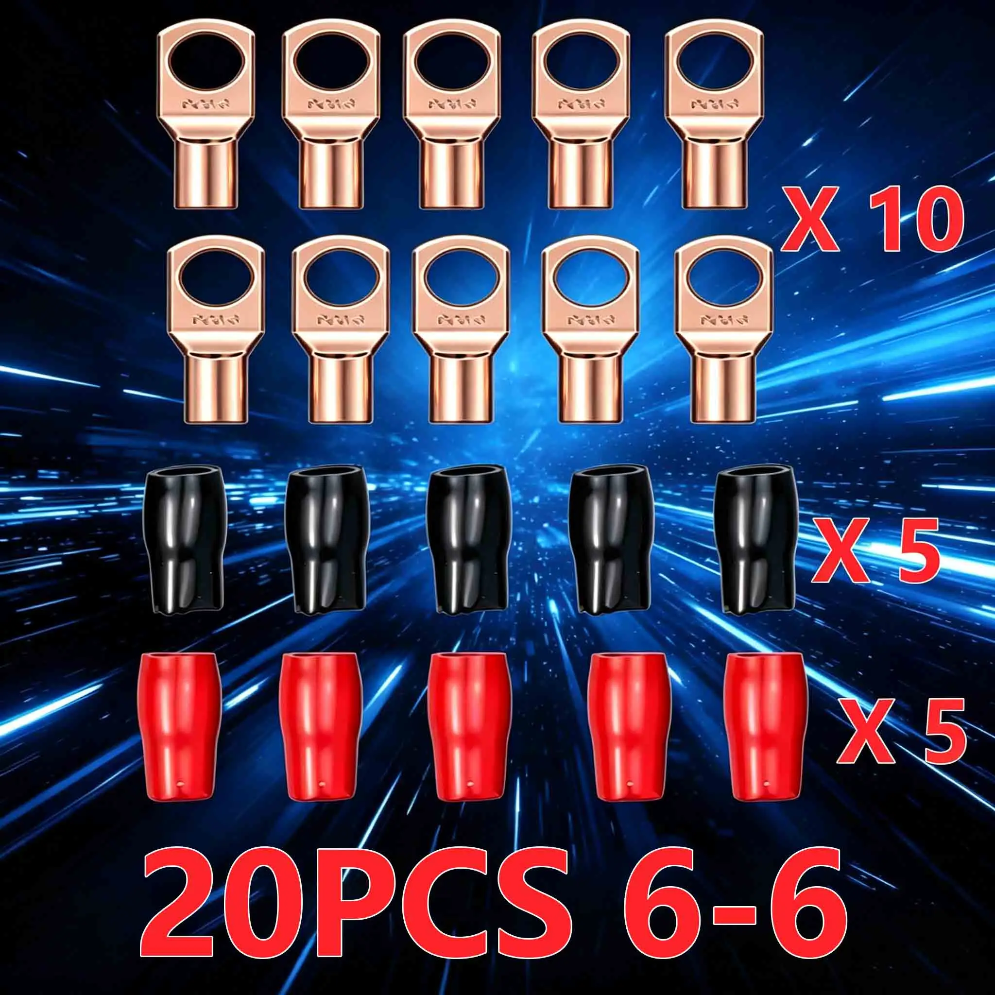 20PCS 4-25mm Sortiment Verzinnte Kupfer Lugs Ring Crimp Terminals Batterie Draht Schweißen Kabel Anschlüsse Kit – Detail 10