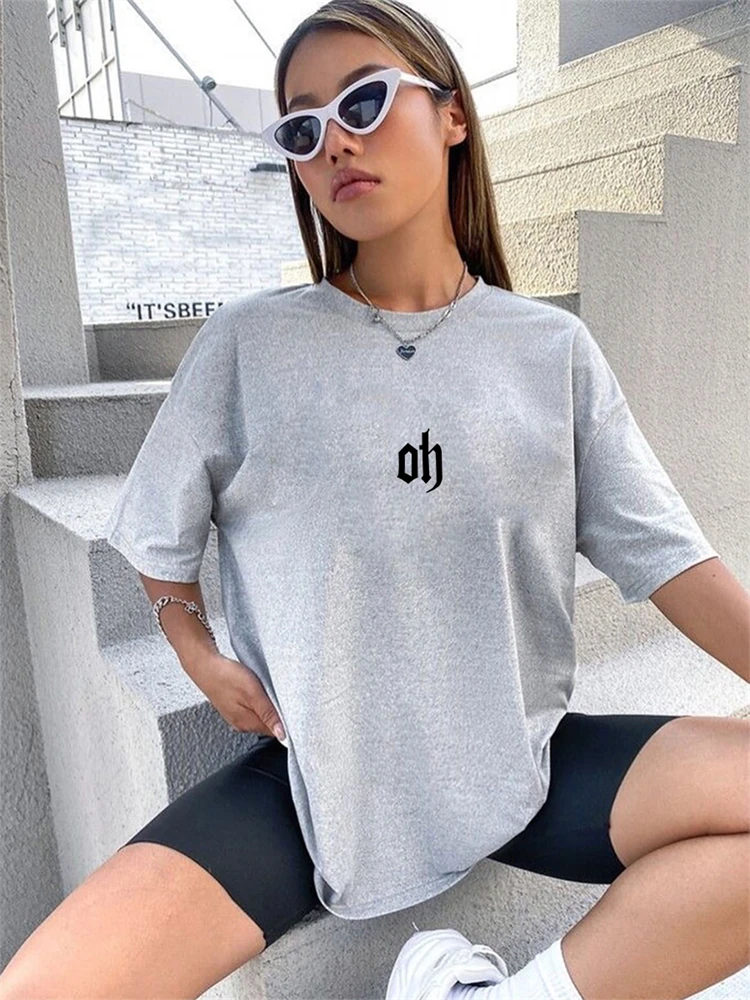 Hirsionsan Simple Soft Cotton T-shirts for Women Summer Loose Short Sleeve Basic Tees Casual Chic Letter Graphic Female Pullover