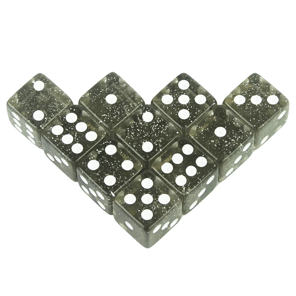 10pcs 16mm D6 Dice Plastics Square Corners Drinking Dice of Glitter Effect for Entertainment and Leisure Board Games