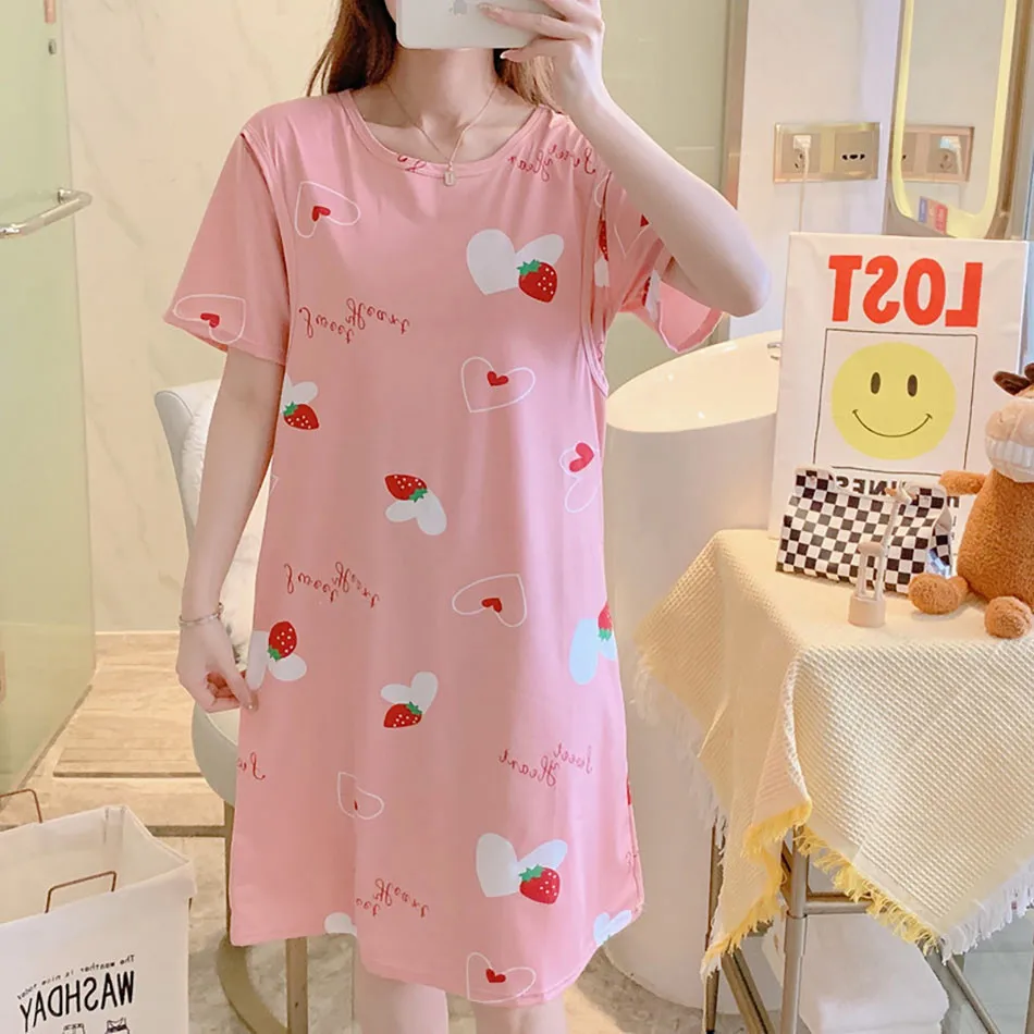 Spring Summer Nursing Maternity Dress Large Size Cute Cartoon Printed Nightgown for Pregnant Women Designed Comfort Dresses