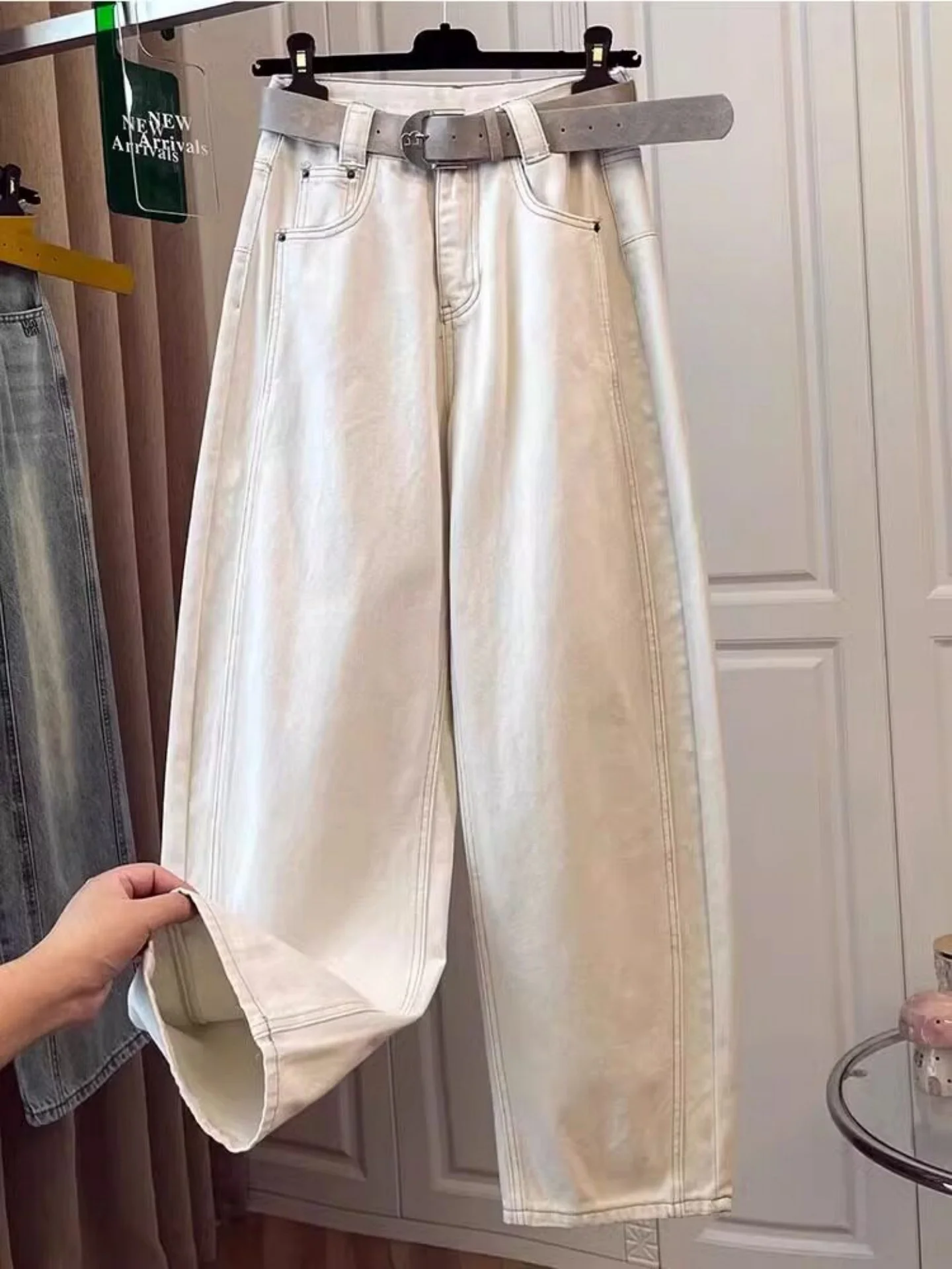 

White Straight Leg Jeans Women's Spring New plus Size High Waist Loose Slimming Versatile Wide Leg Pants Commute Style Casual...