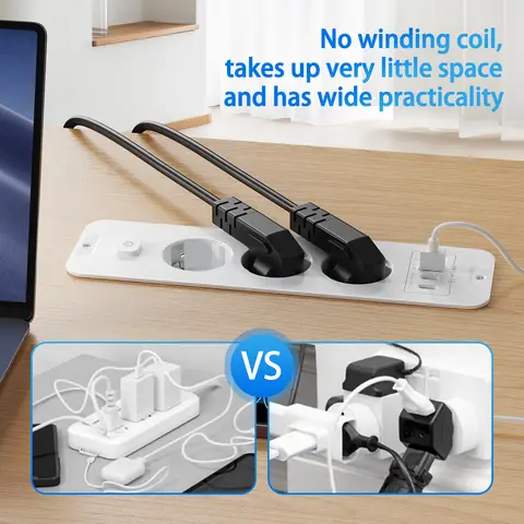 Inbyggt EU-grenuttag för skrivbord, infällt uttag med 2 USB 2 Typ C snabbladdning, multikontaktuttag med 2M förlängningskabel 10 best sales skrivbordsuttag - №9