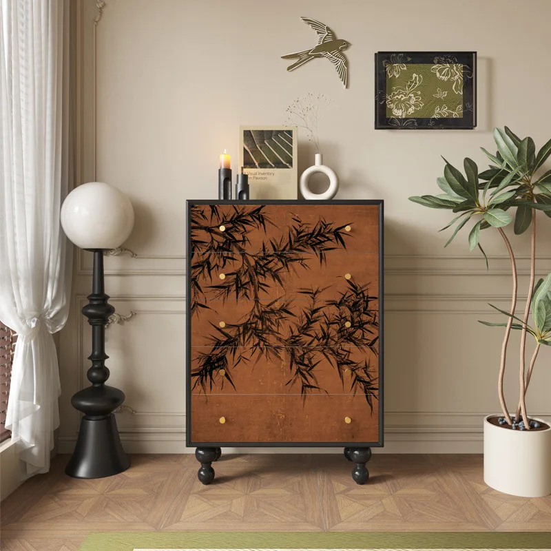 

French medieval solid wood chest of drawers, bedroom storage storage cabinet, living room decoration against the wall, aisle ent