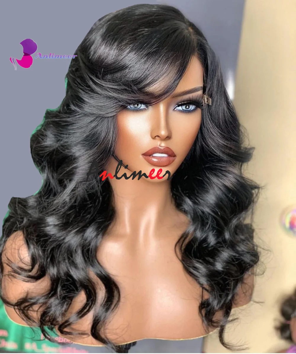 Wig Depan Renda Hitam Jet Rambut Manusia Bagian Kiri Tubuh Wig Penutupan Gelombang Rambut Manusia Wig Depan Renda 13X6 Wig Hitam Frontal Renda