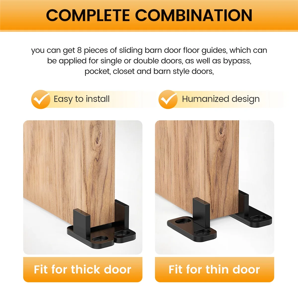 RIRI 8 Pieces Sliding Barn Door Floor Guides Closet Door Guides Hardware Plastic Simple Floor Wall Mounted Bottom Track Guide